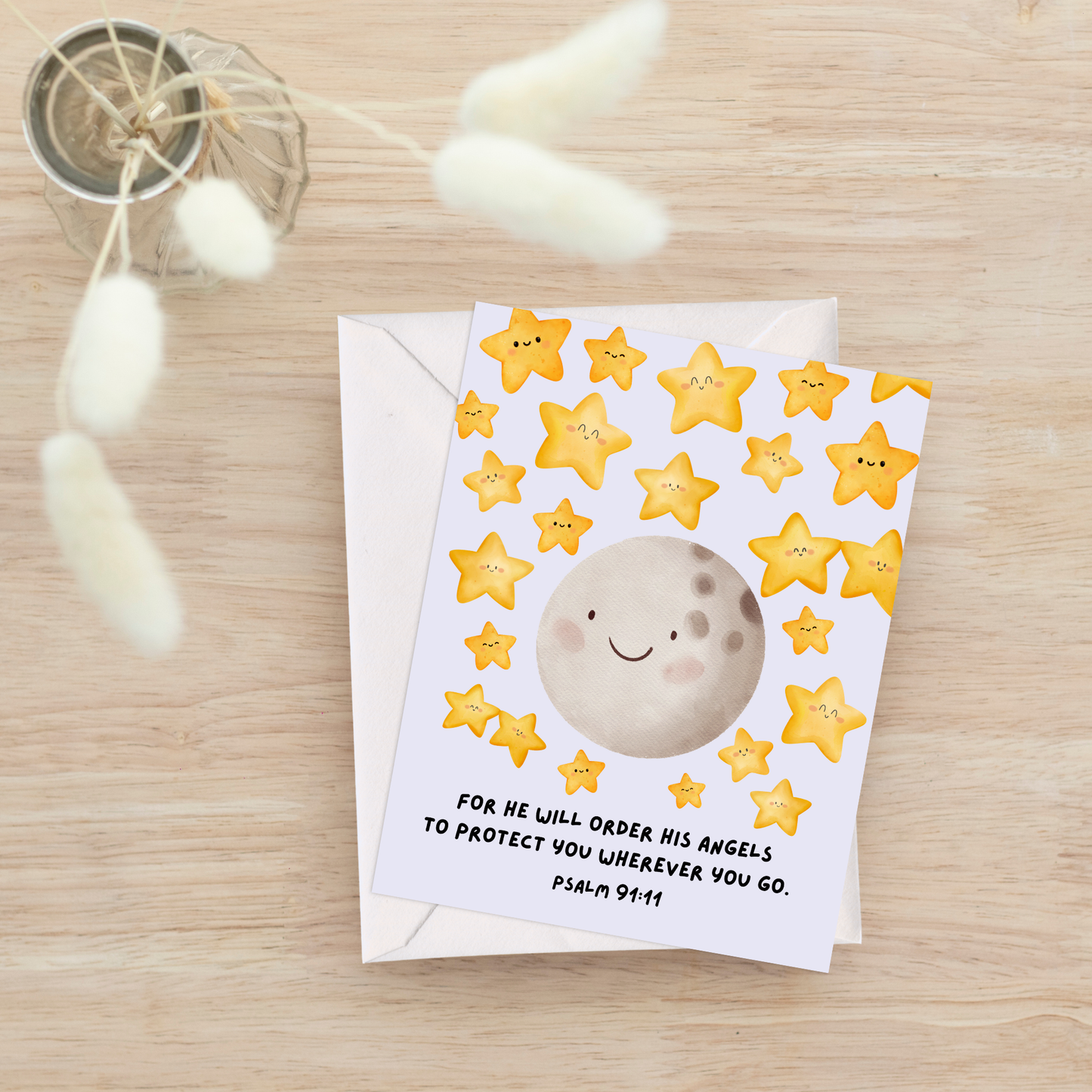 Cute Religious Bible Quote Greeting Card (Angles Protect)