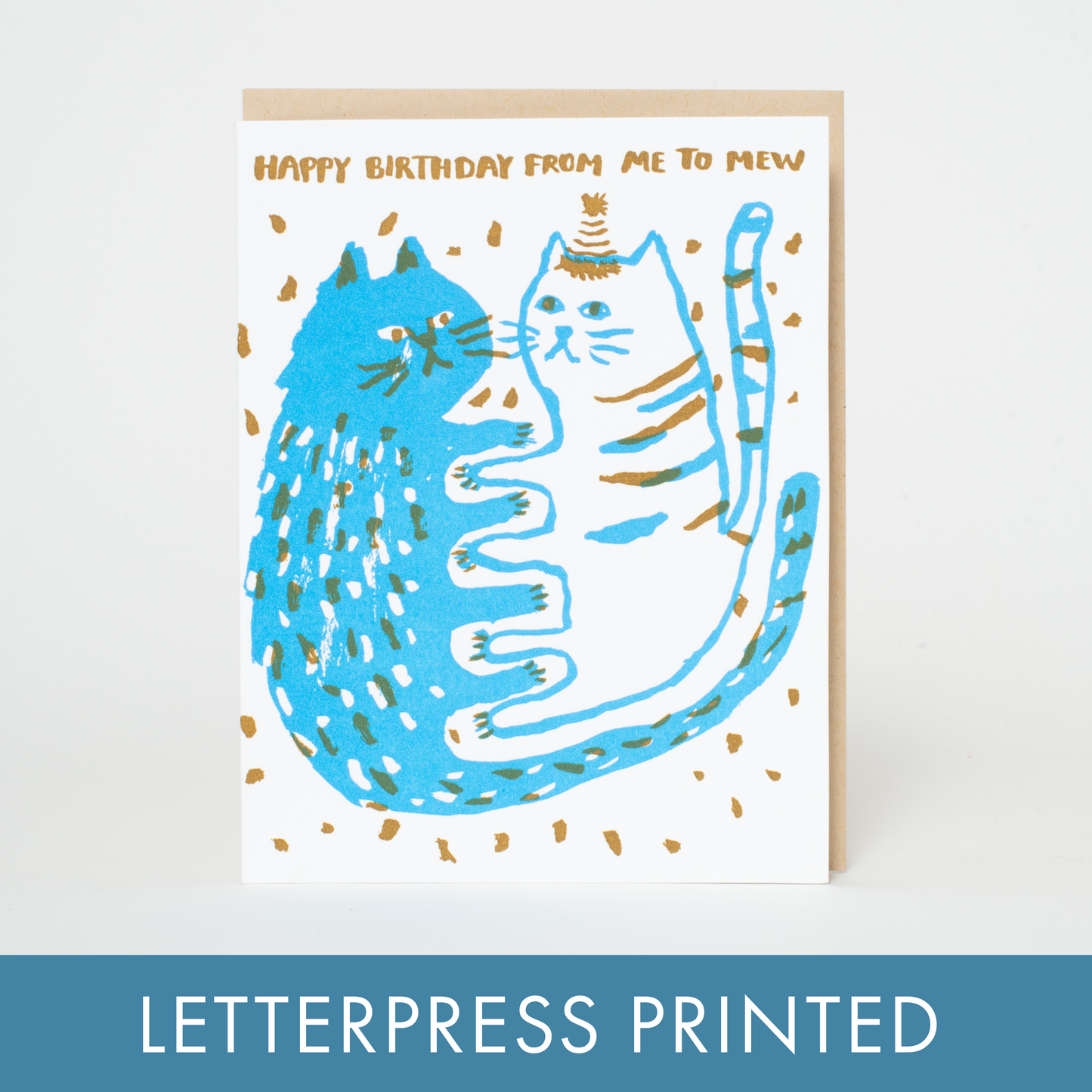 Birthday Me to Mew Cats Letterpress Greeting Card by Egg Press: Paper tab