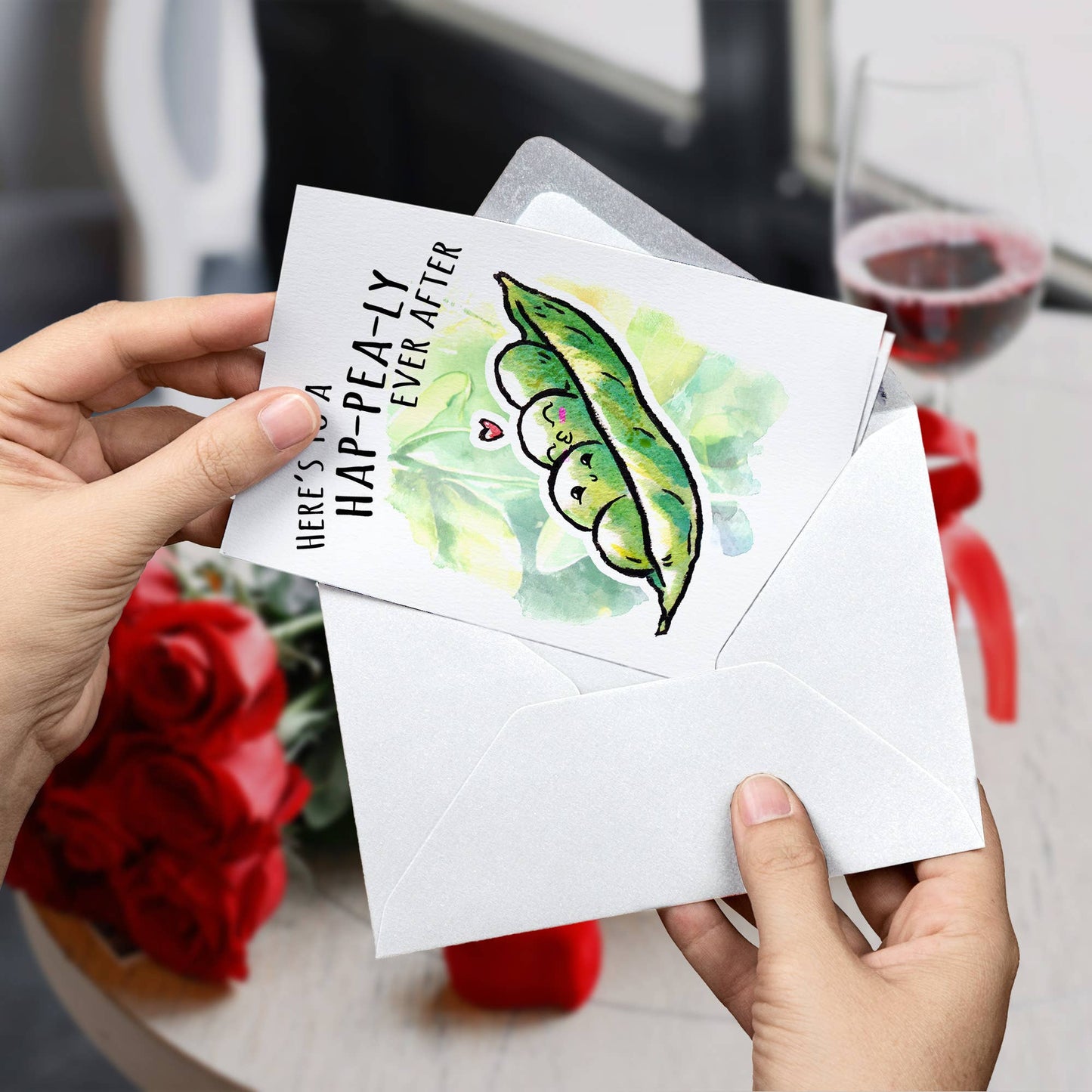 "Hap-pea-ly Ever After" - Funny Cute Pea Wedding Card