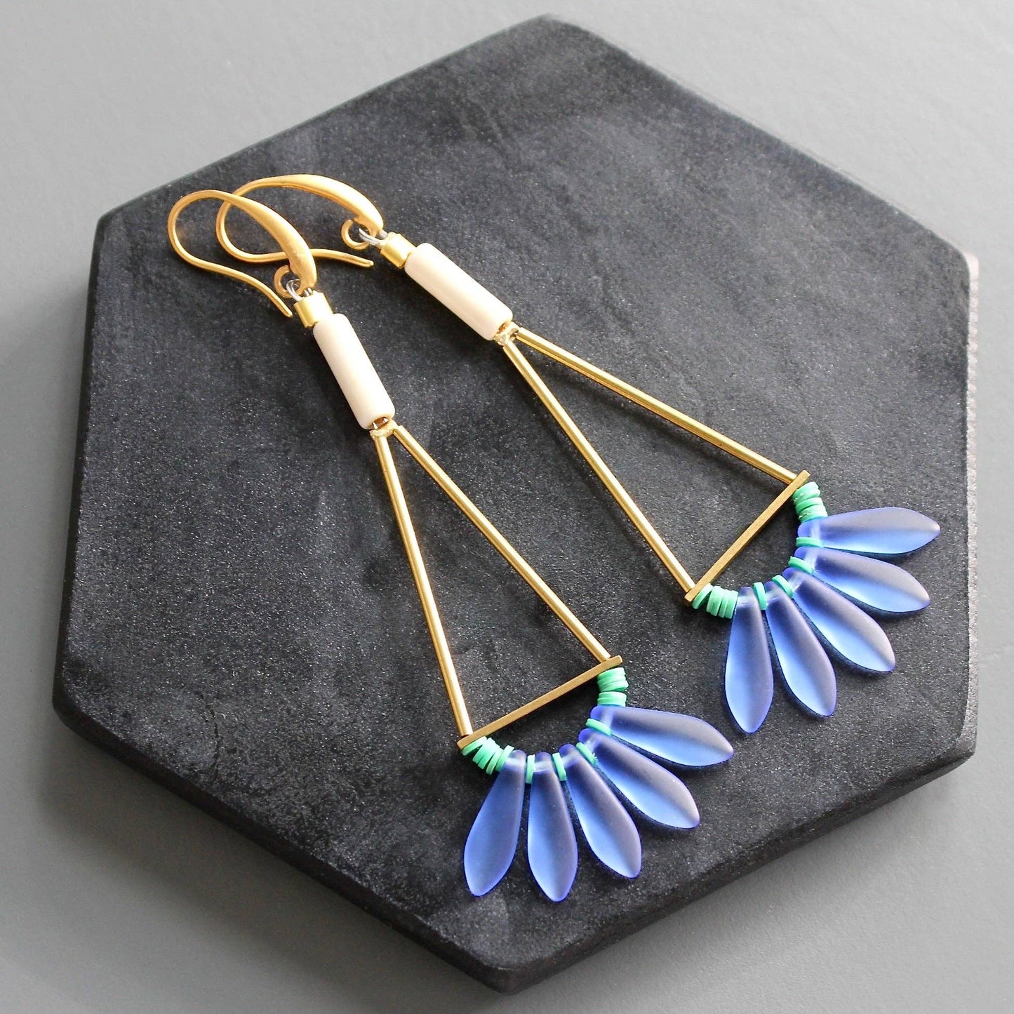 KYLE72 cobalt and white geometric earrings