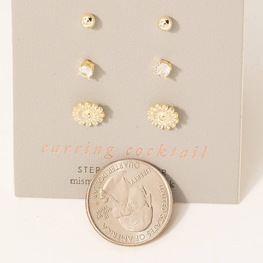 Sterling Silver Floral Stud Earrings Set