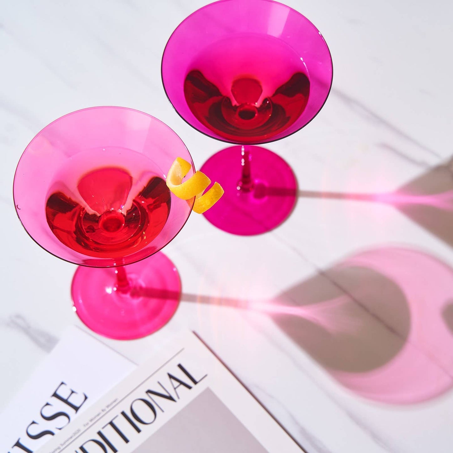 Khen Hot Pink Martini Glasses Crystal Glassware 8oz