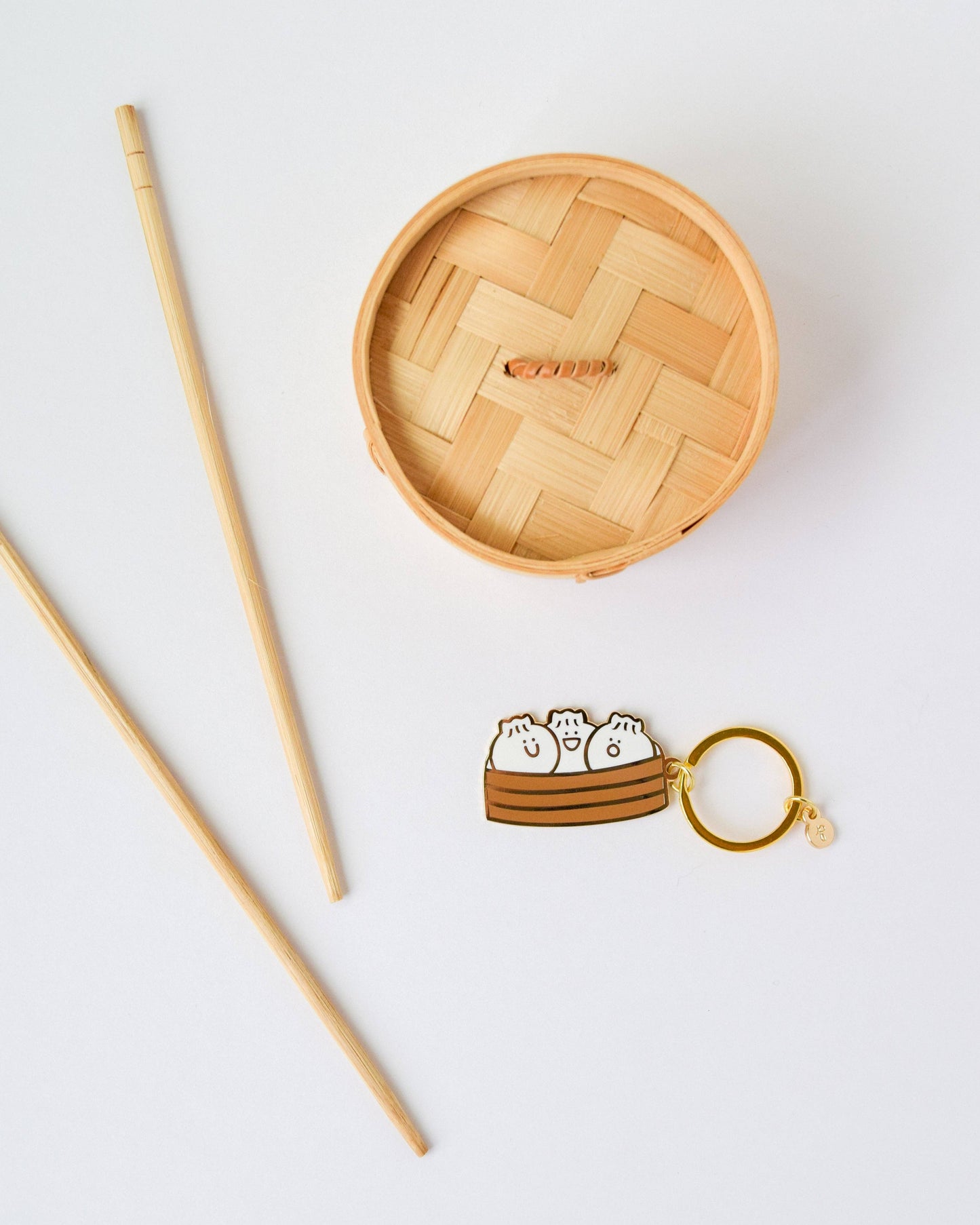 Bao Dumpling Basket Enamel Keychain