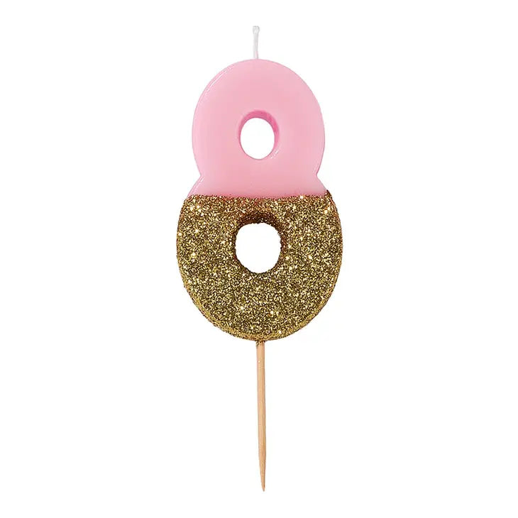 Pink and Gold Glitter Number Candle, 0-9