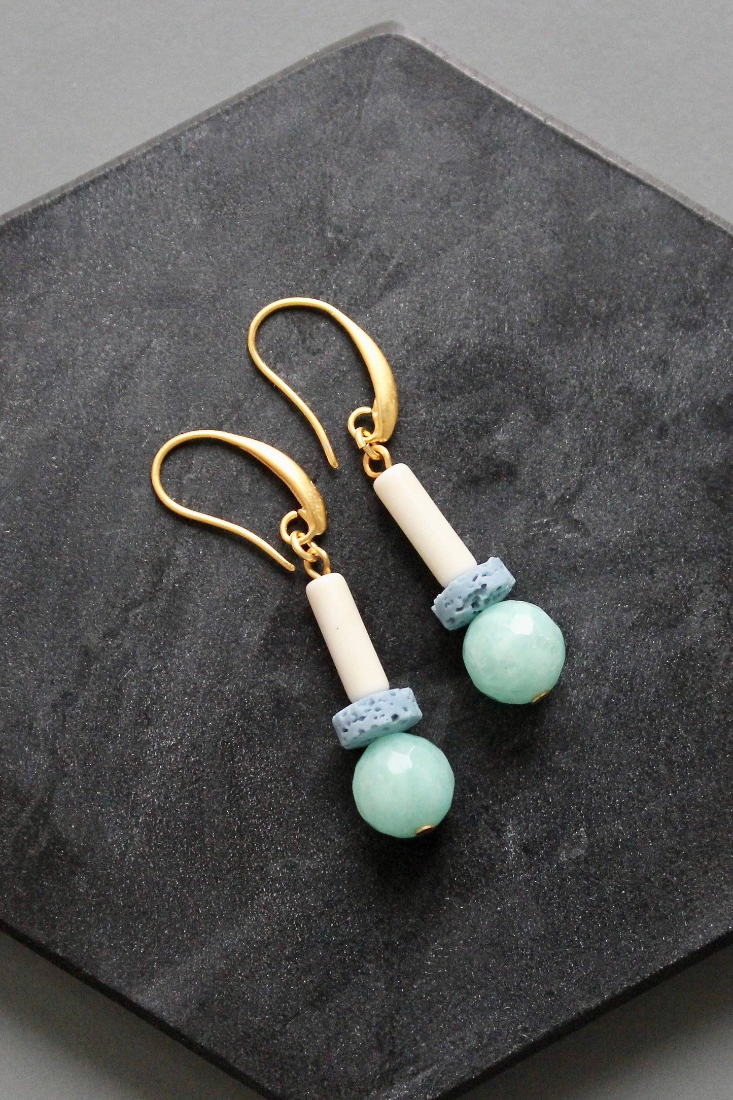 KYLE17 amazonite and lava bead earrings
