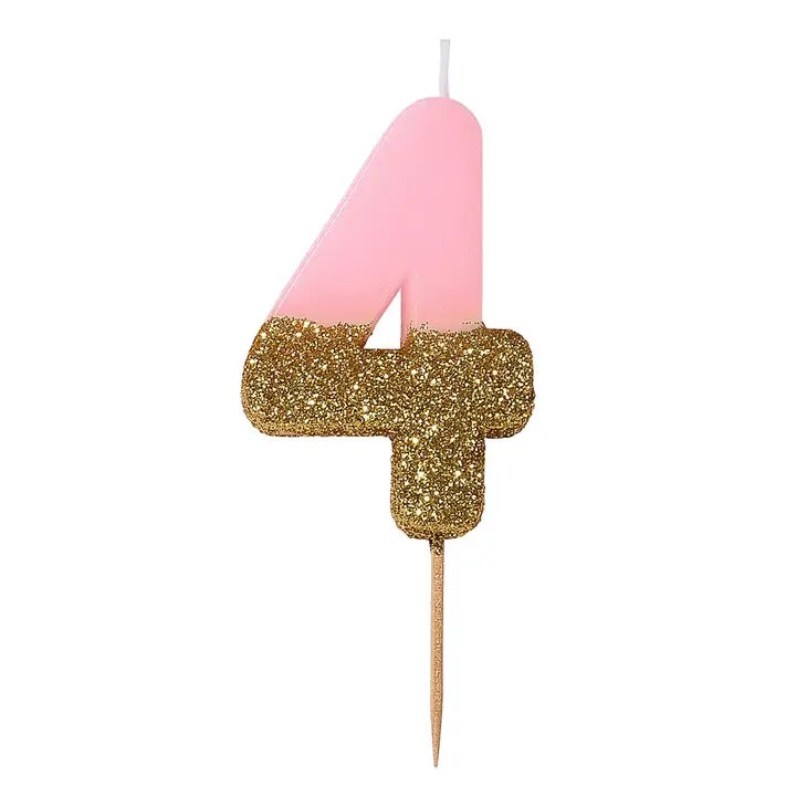 Pink and Gold Glitter Number Candle, 0-9