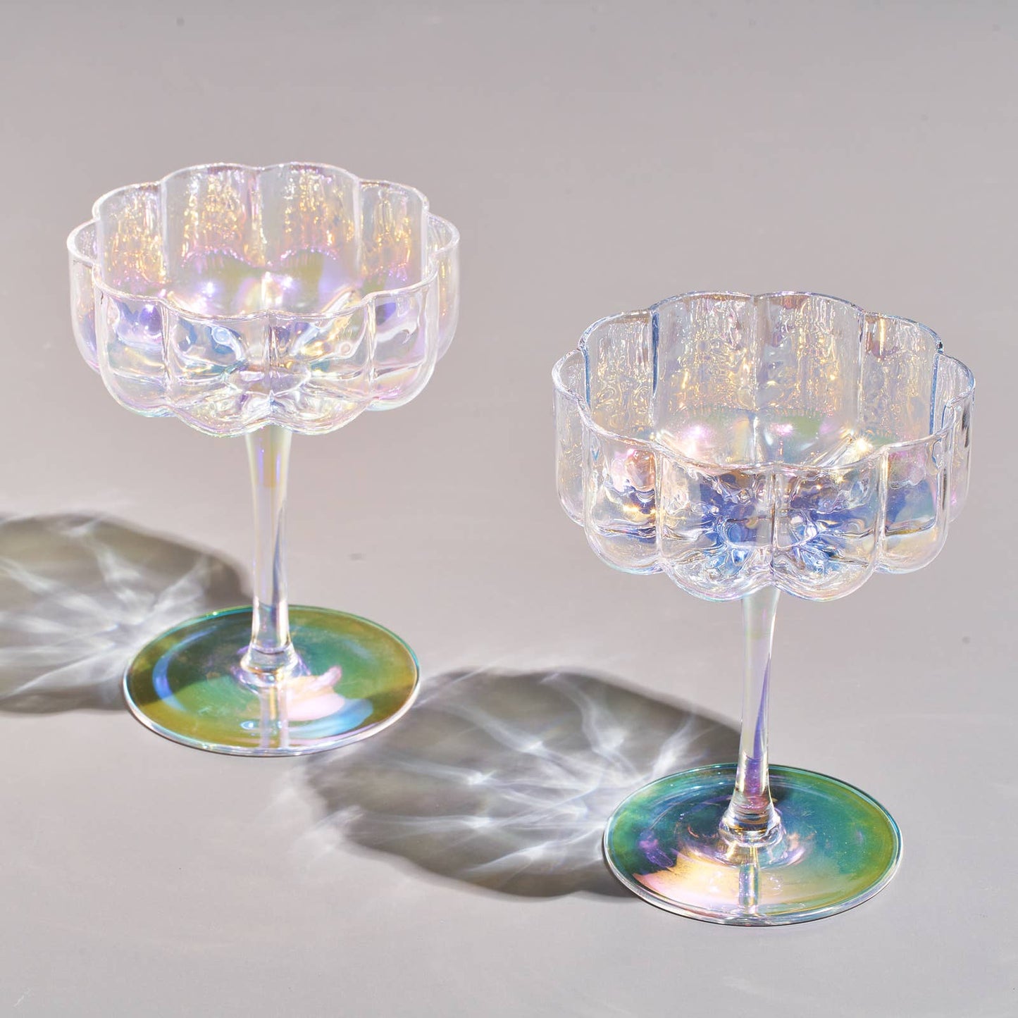 Flower Elegant Champagne & Cocktail Coupes - Iridescent Set