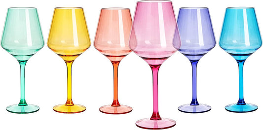 Unbreakable Colored Stemmed Wine Glasses, Acrylic