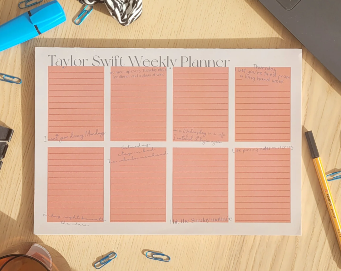 Taylor Swift Weekly Planner A4 Notepad - Lyrical