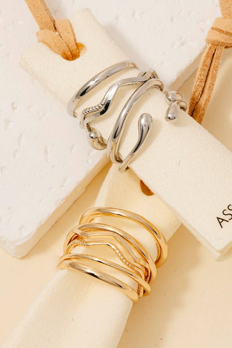 Assorted Wavy 5Pc Band Rings Set