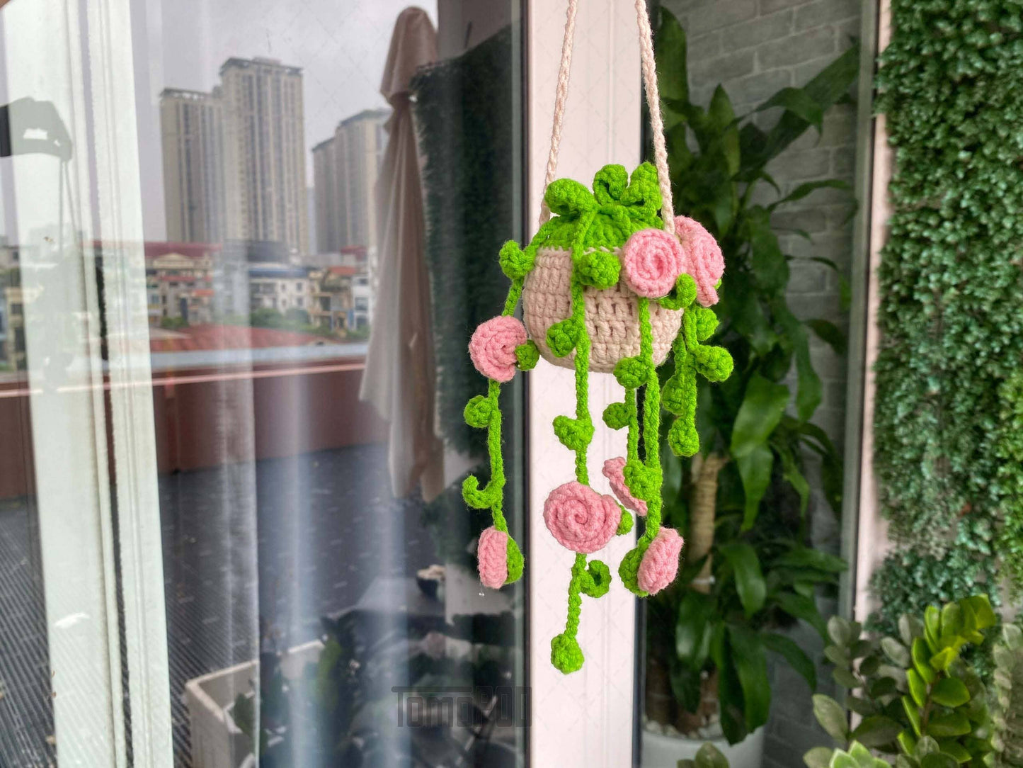 Crochet Monstera Car Plant Hanging, Aesthetic Flower Decor