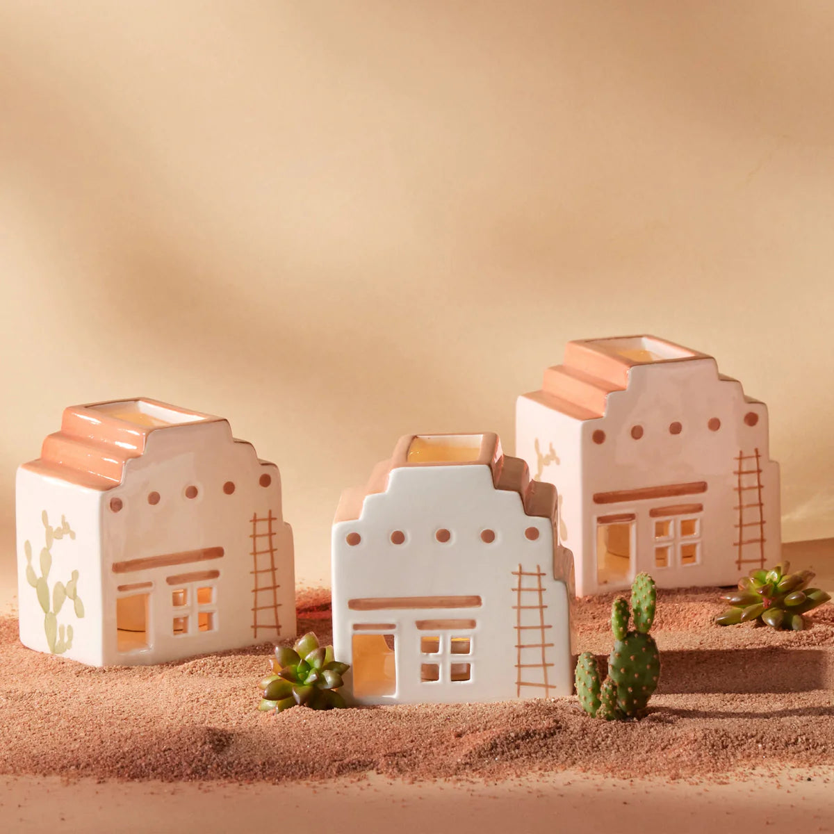 Ceramic Incense & Tea Light Holder Santa Fe Adobe, White - Palo Santo