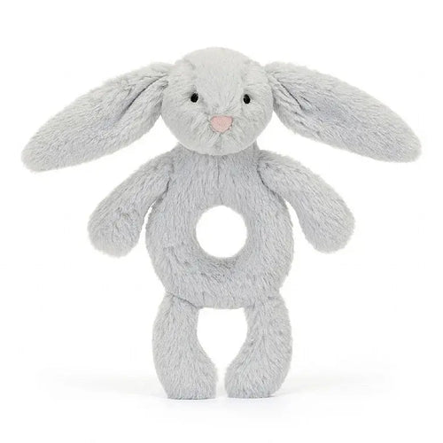 Jellycat Bashful Grey Bunny Ring Rattle (Recycled Fibers) - Front & Company: Gift Store
