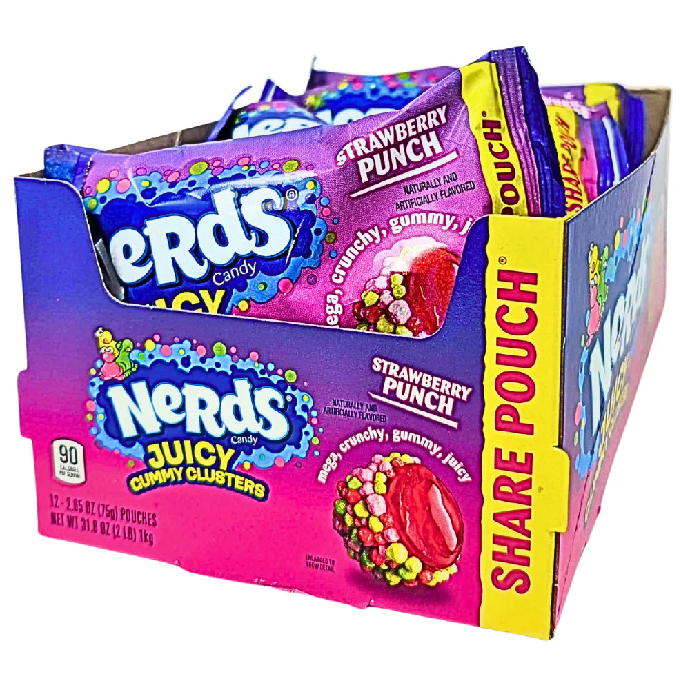 Box of Nerds Strawberry Punch gummy candy with colorful packaging.