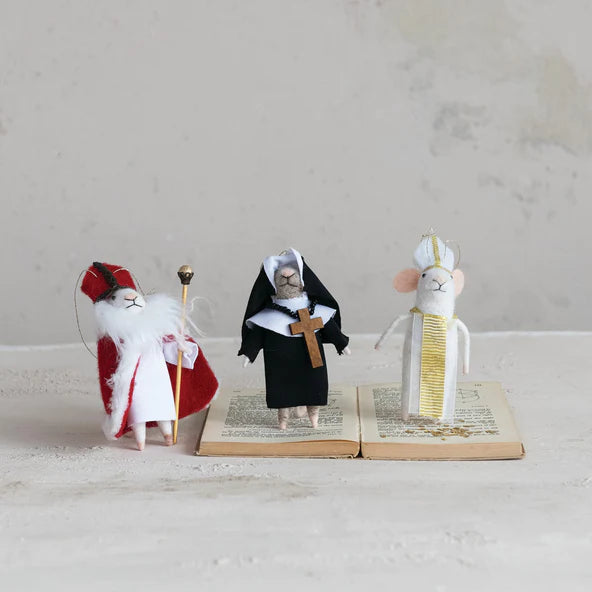 Handmade Wool Felt Religious Mouse Ornament