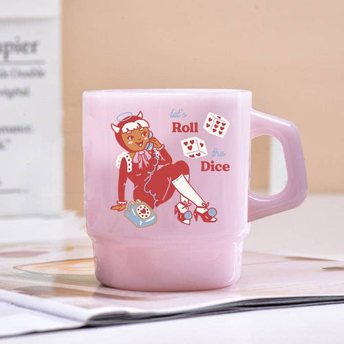 Roll the Dice - vintage devil girl milk glass mug - Front & Company: Gift Store