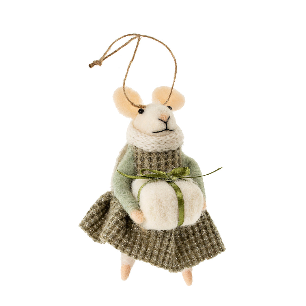 Felt Mouse Ornament - Wintergreen Willa Mouse