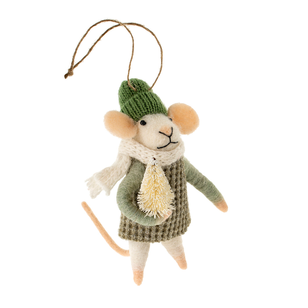 Felt Mouse Ornament - Wintergreen Winnie Mouse