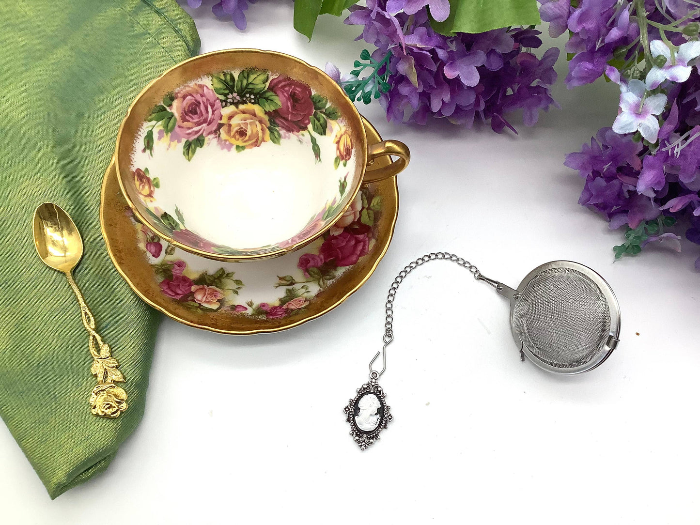 Tea Ball Infuser Victorian Regency Era Vintage Cameo Pink