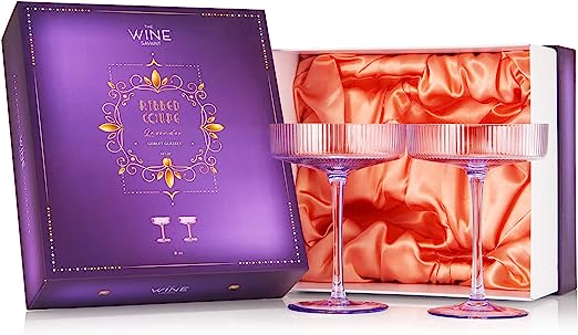 Set of 2 Ripple Ribbed Cocktail Coupe Colored Glasses