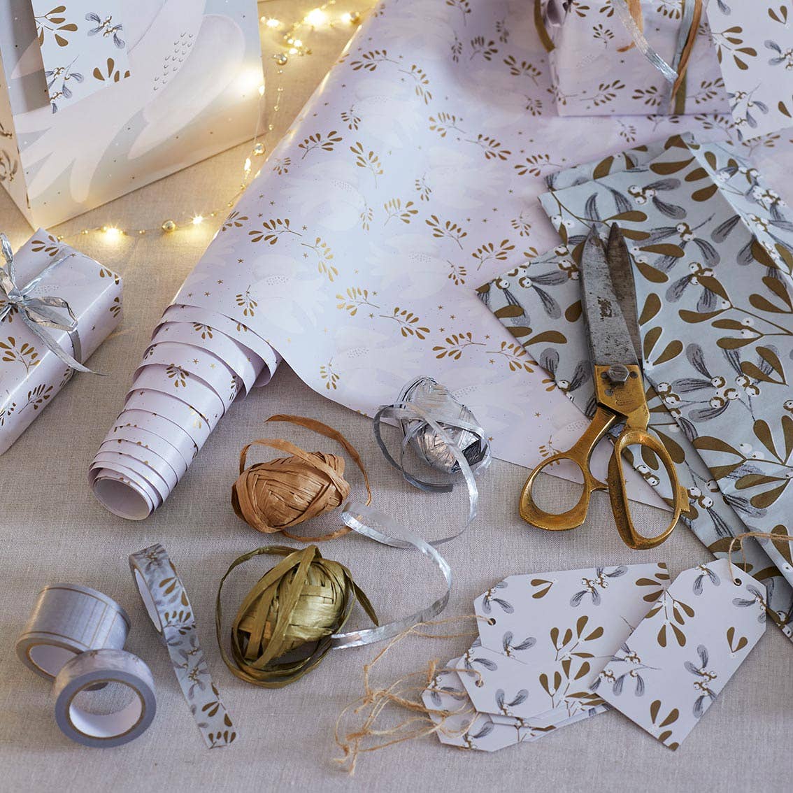Mistletoe White Recycled Christmas Wrapping Paper | 3m |