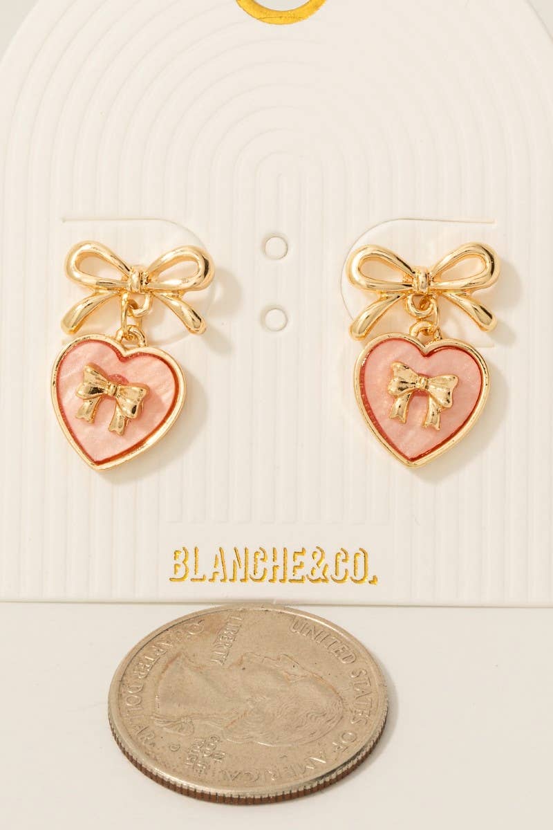Acrylic Ribbon Bow Heart Stud Dangle Earrings