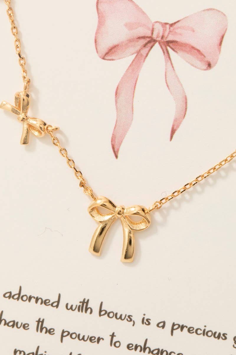 Gold Dipped Mini Ribbon Bow Station Charms Chain Necklace