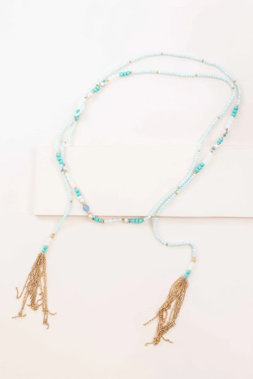 Allana Wrap Beaded Necklace Aqua