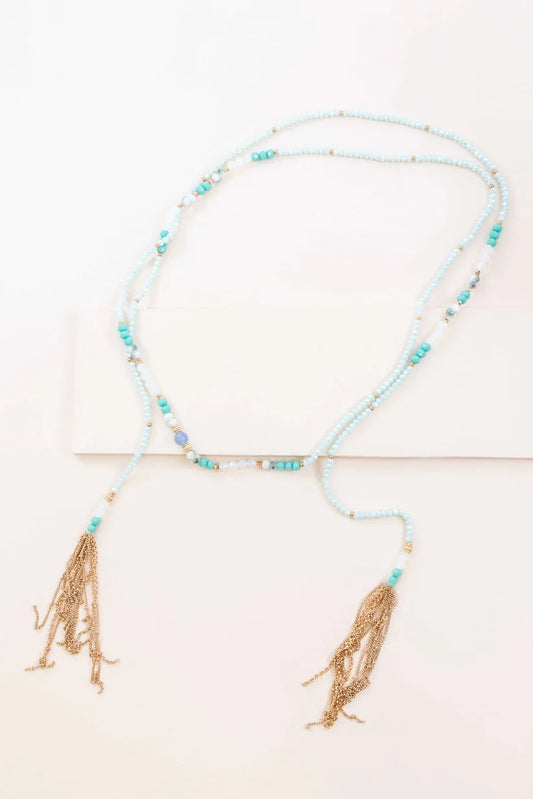 Allana Wrap Beaded Necklace Aqua