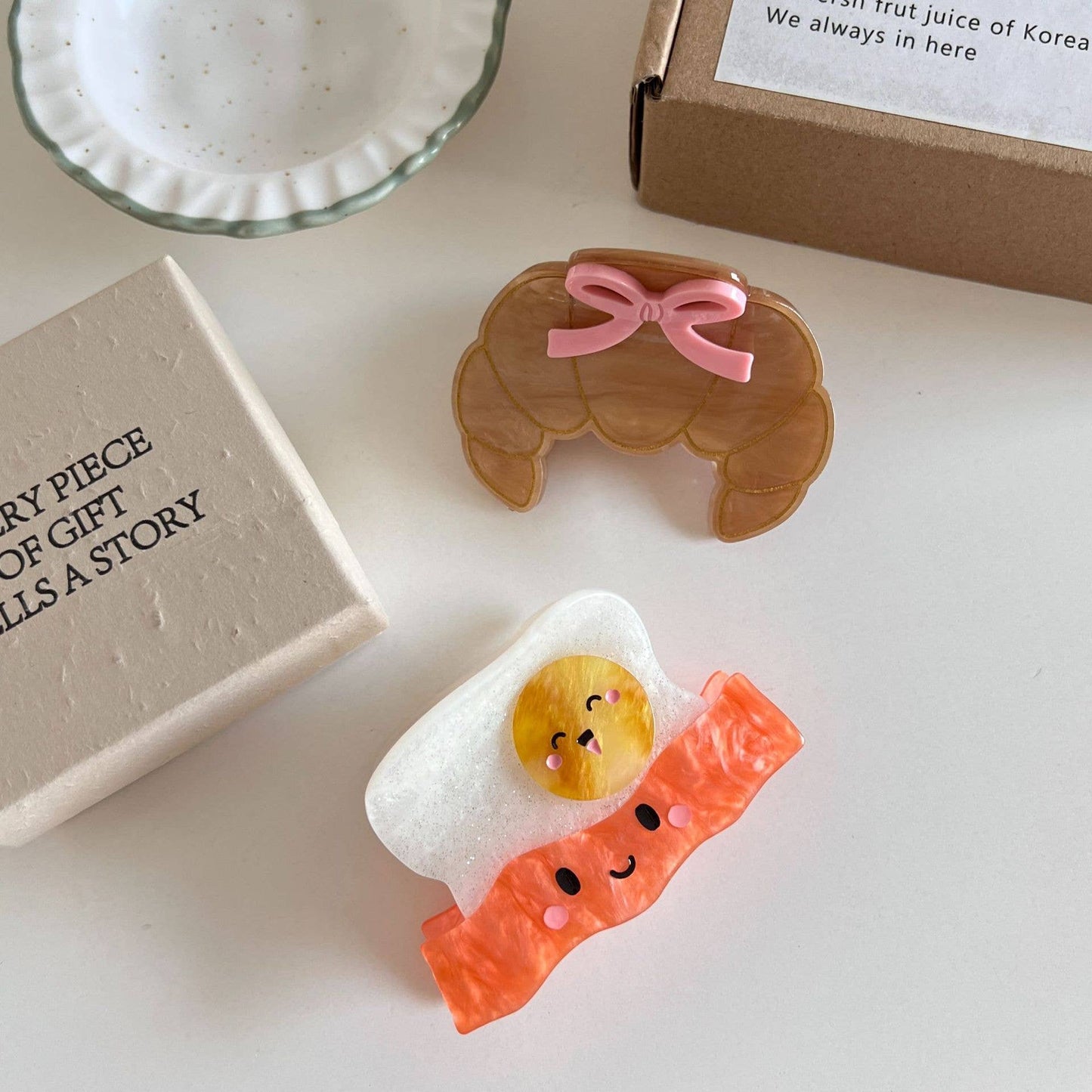 Cute Smiley Sushi Hair Claw, Bow Croissant Hair Clip