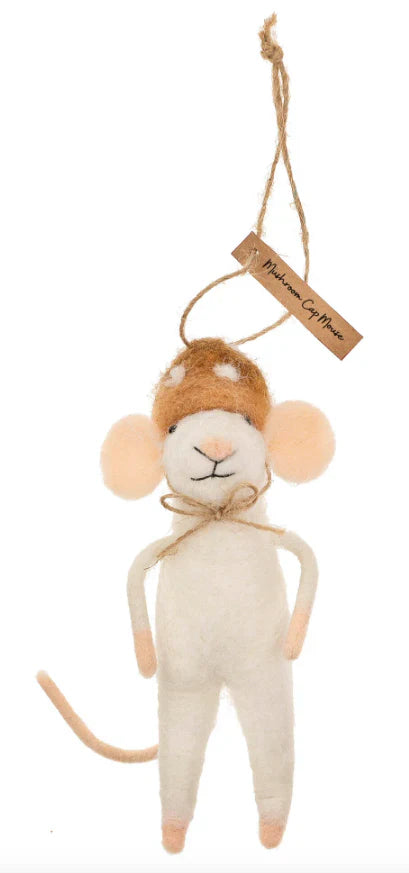 Felt Mouse Ornament:  Mushroom Mouse Holiday Ornament