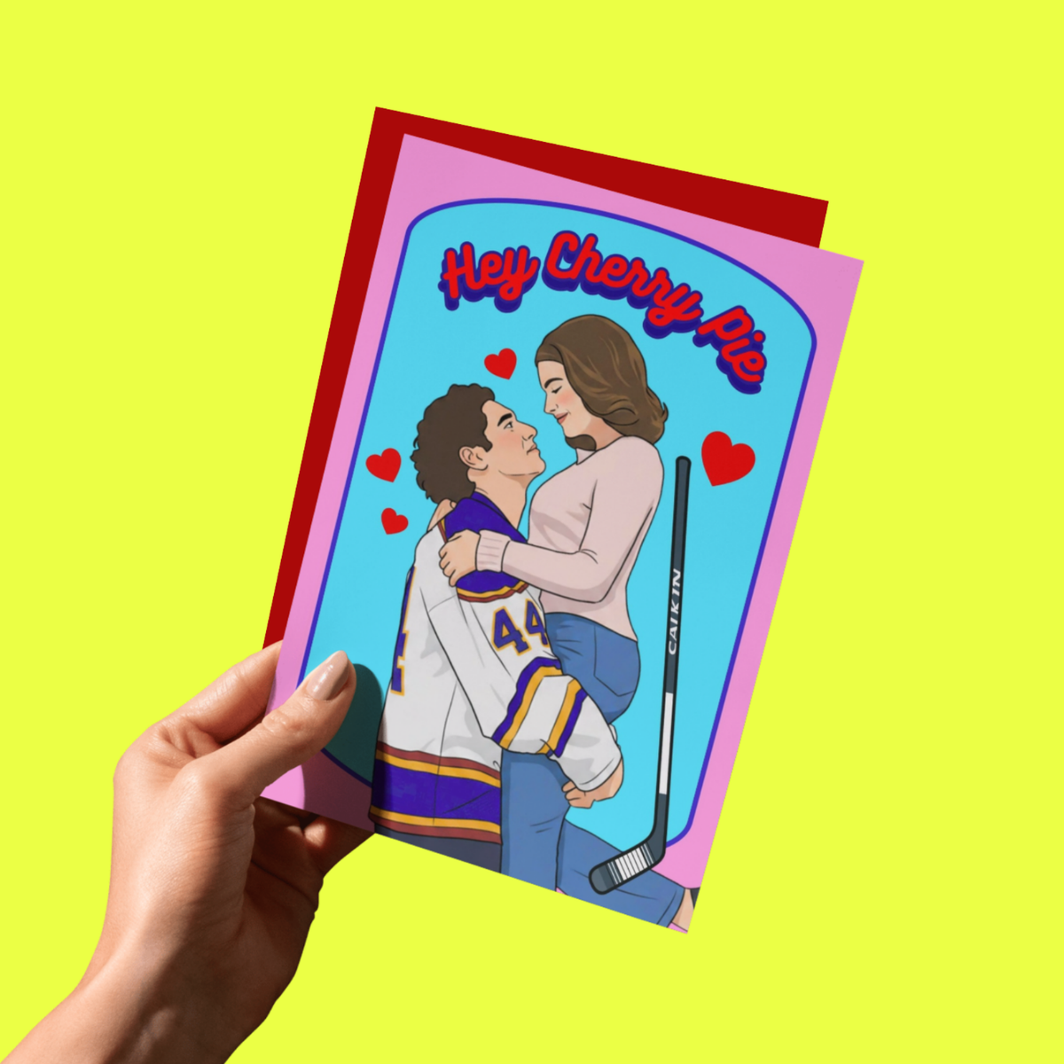 Hey Cherry Pie Hockey Romance Love Greeting Card