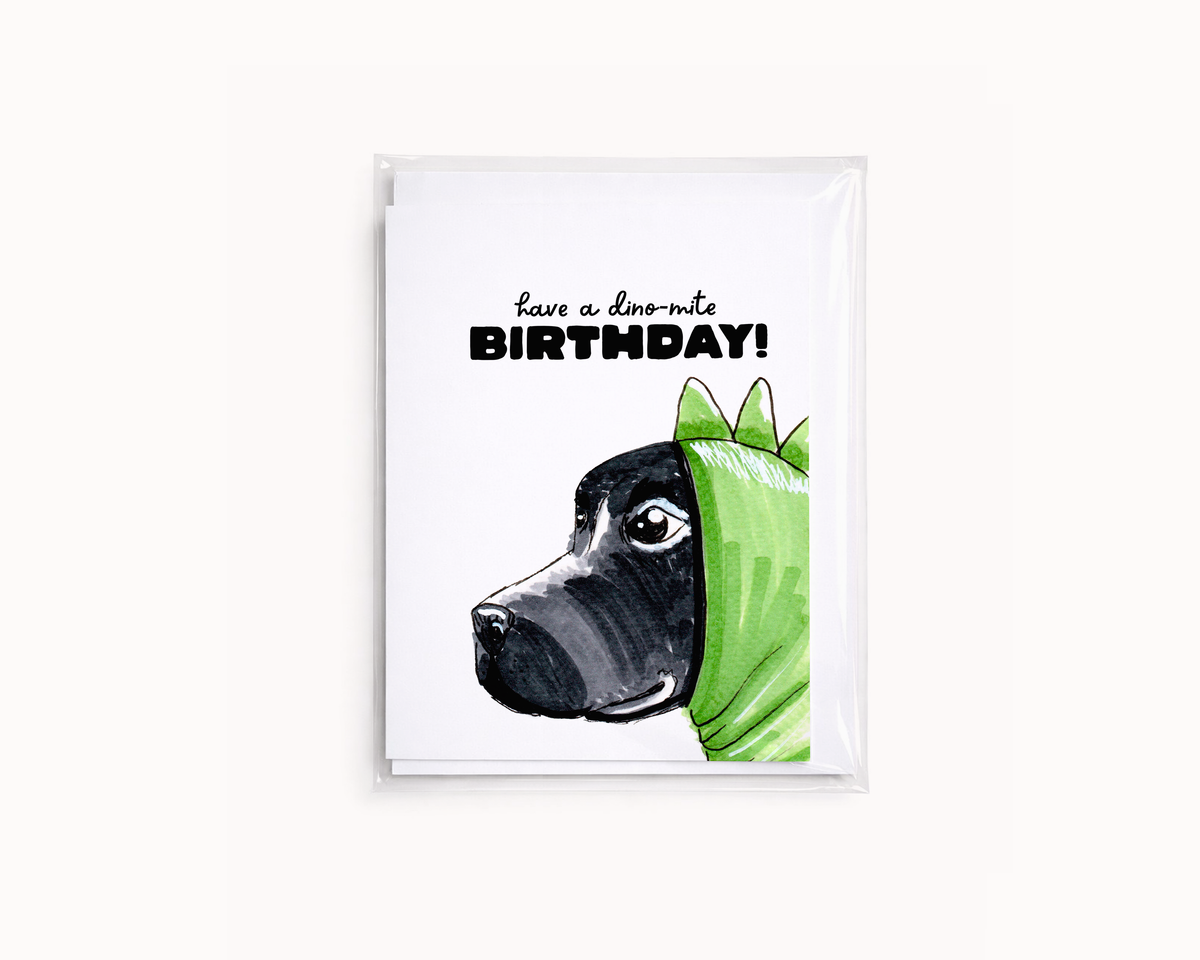 Dino-mite Birthday- Animal Pun Dog Lover Birthday Card