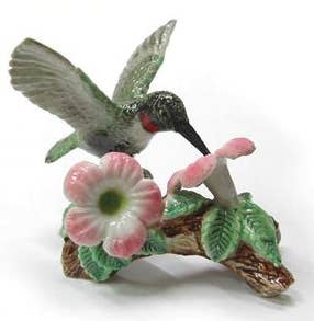 Hummingbird on Flower Northern Rose Porcelain Mini Figurine