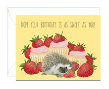 Load image into Gallery viewer, Strawberry Cupcake Cute Hedgehog Birthday Card
