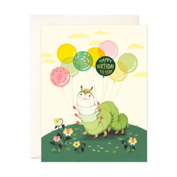 Caterpillar Balloons Birthday Card