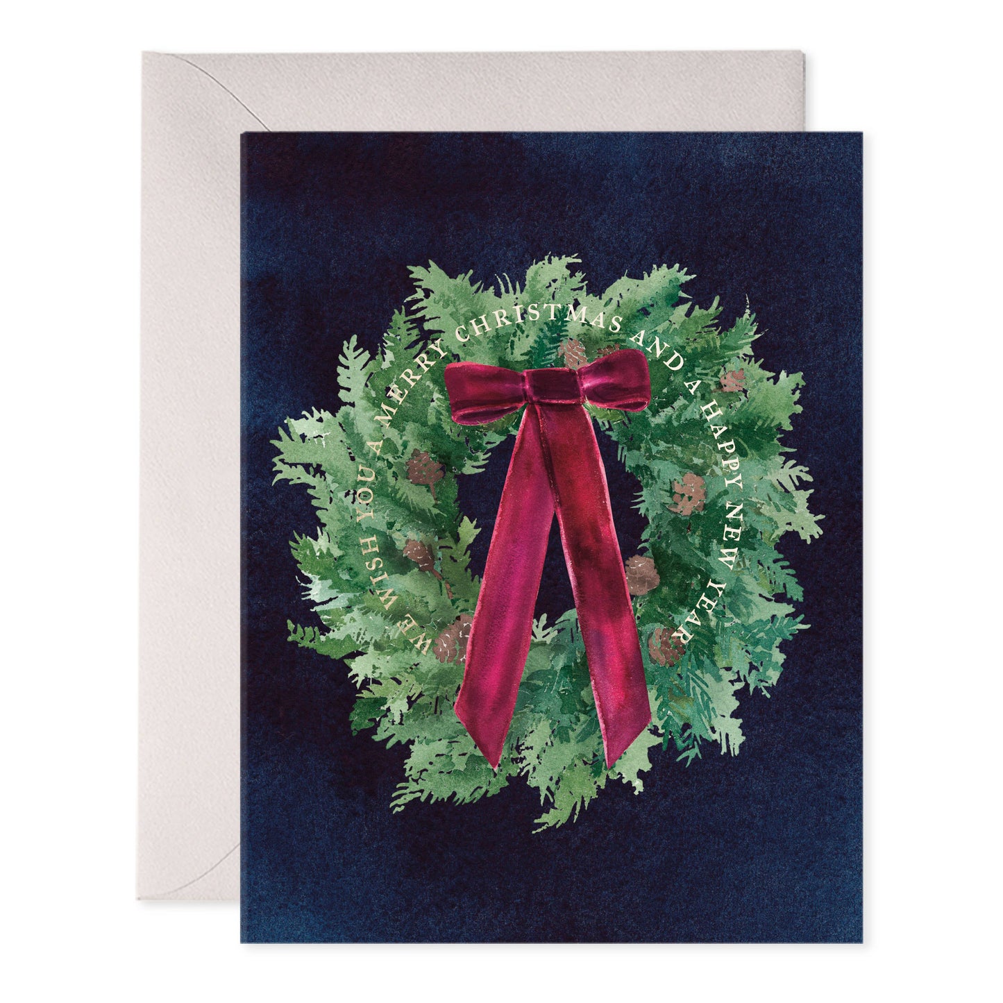 Velvet Bow Wreath Christmas Greeting Cards