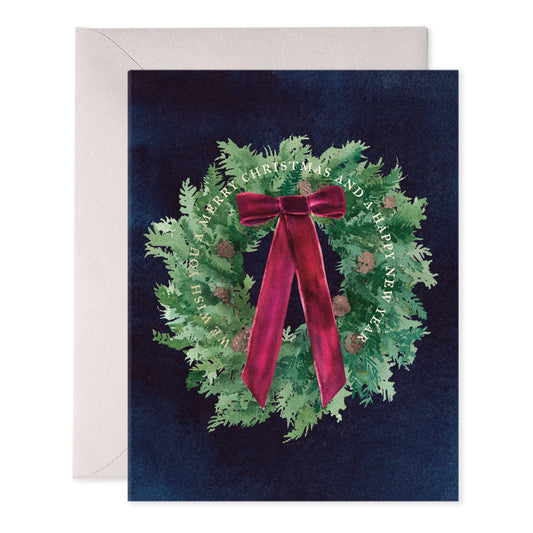 Velvet Bow Wreath Christmas Greeting Cards