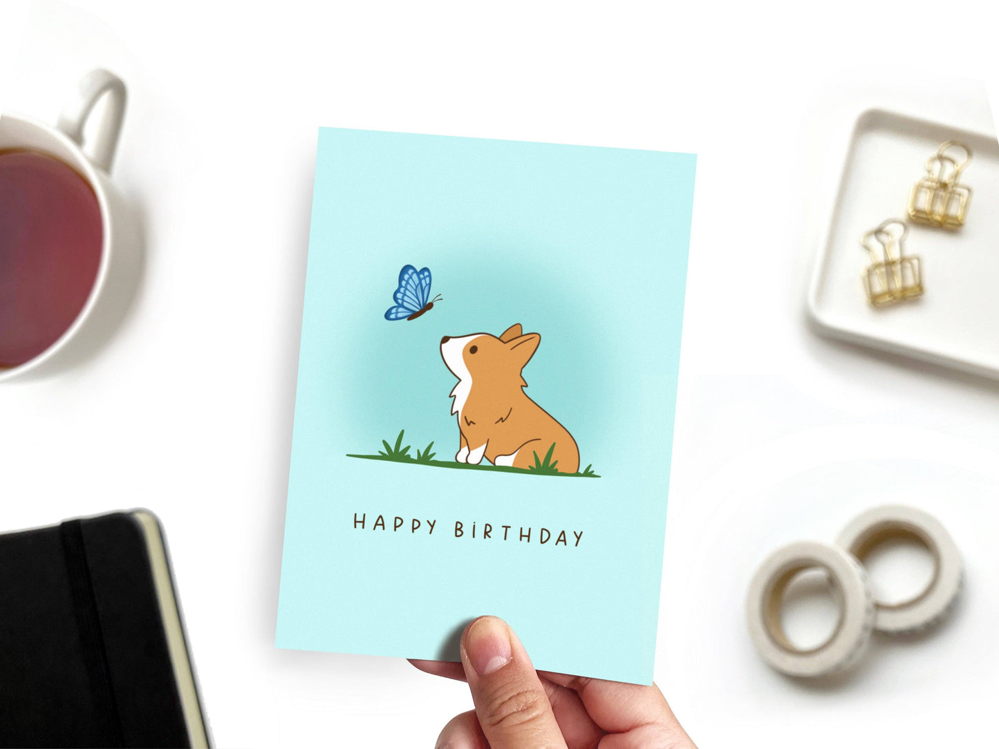Corgi Butterfly Birthday Greeting Card