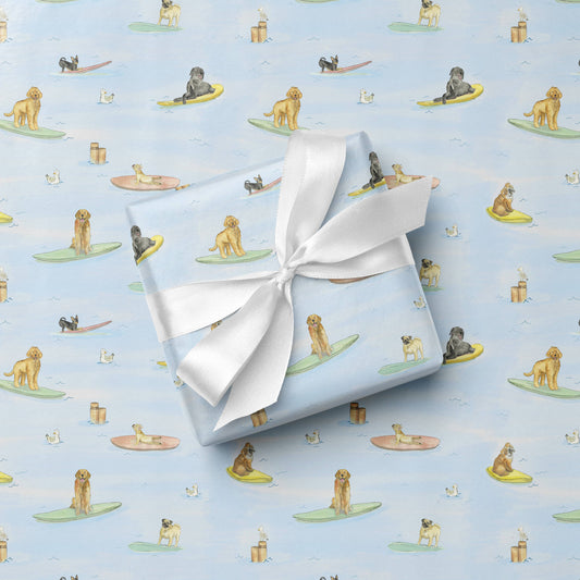 Gift Wrap - Dogs Surfing