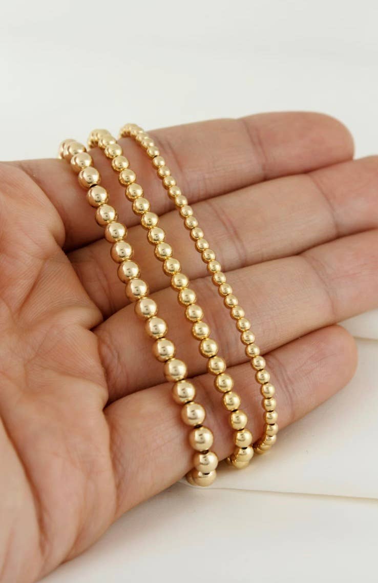 Gold Beads Bracelets- 14K Gold Steel Bead Stretch Bracelets
