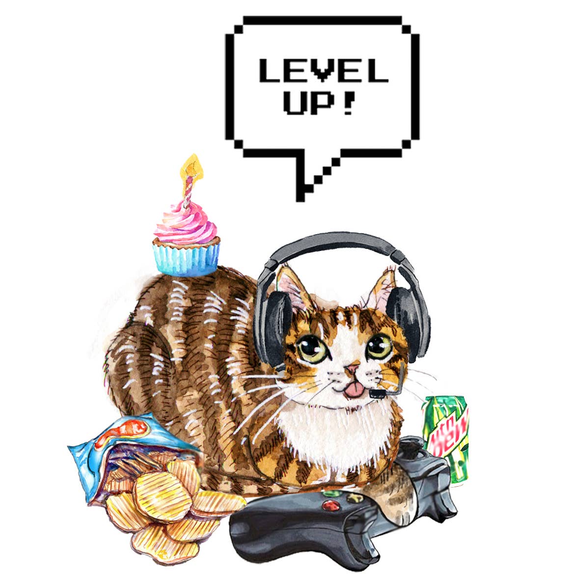 Video Gamer Cat - Funny Birthday Card