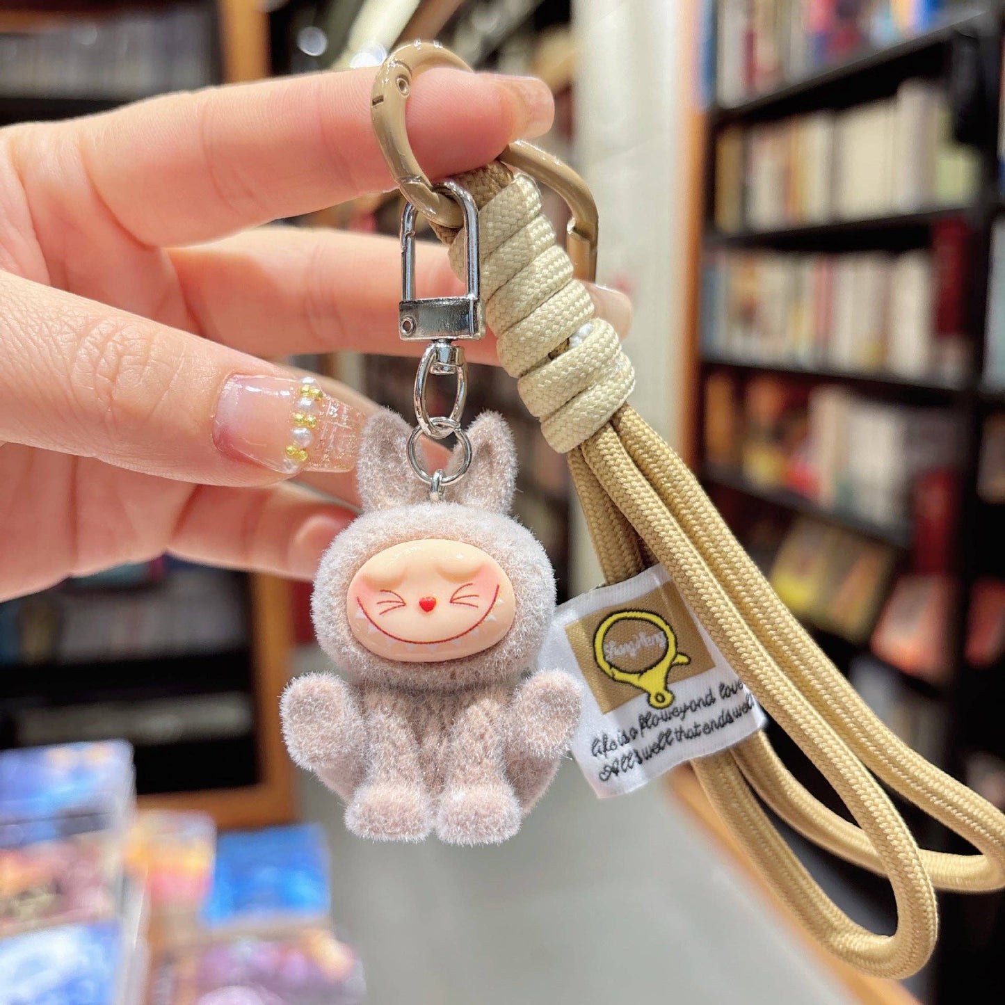 Labubu flocking keychain labubu pendant gift-random emotion