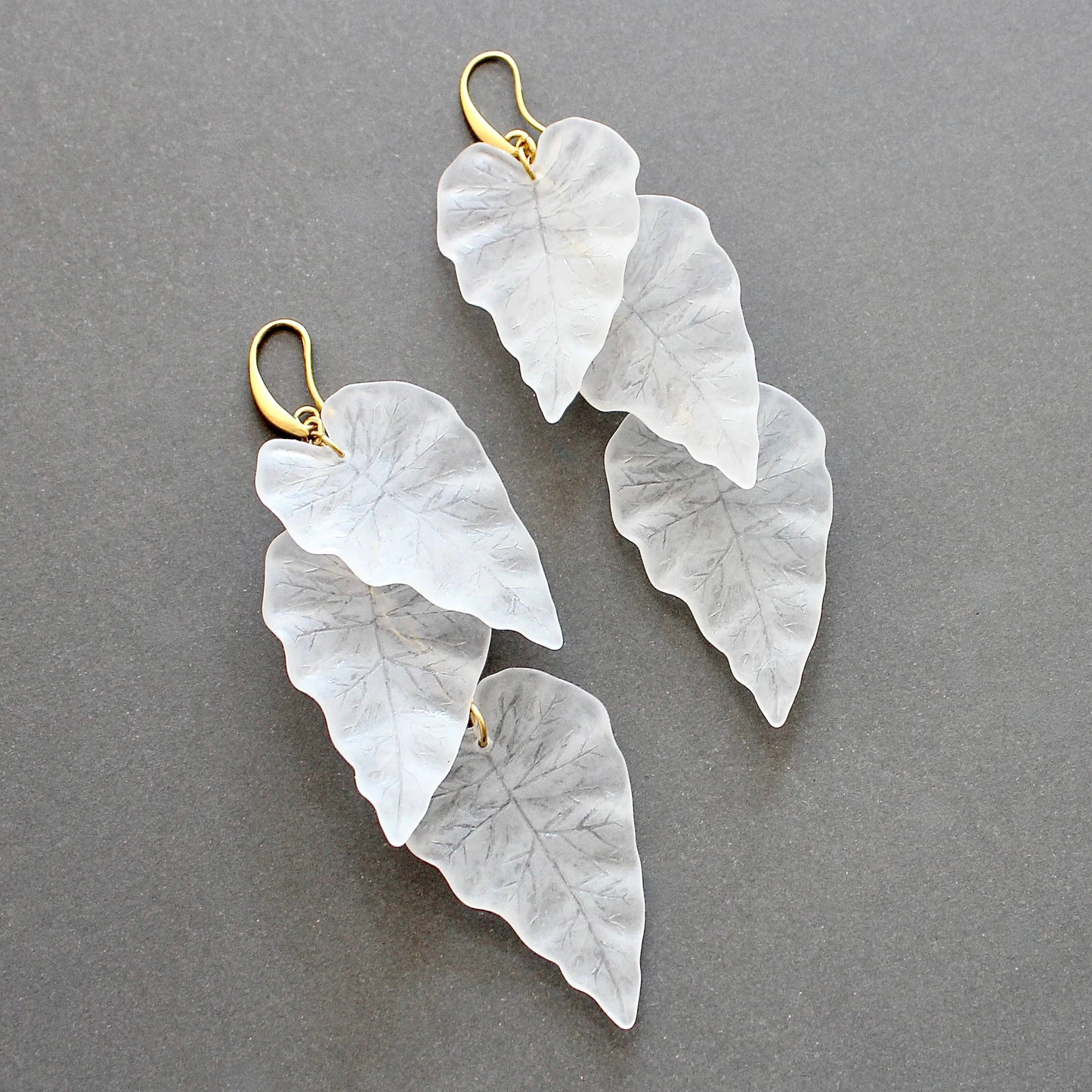 ISLE59 White frosted acrylic leaf shoulder duster earrings