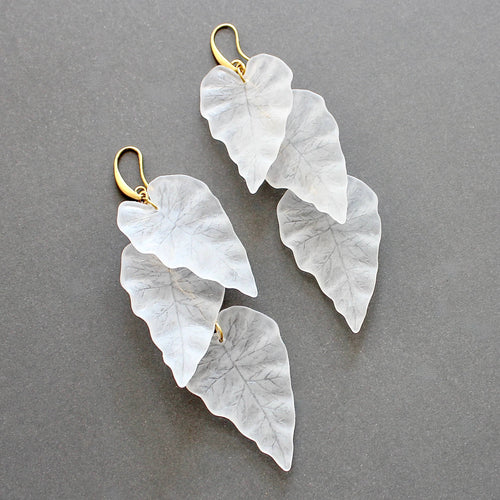 ISLE59 White frosted acrylic leaf shoulder duster earrings - Front & Company: Gift Store