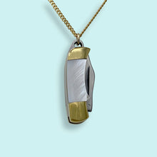 Load image into Gallery viewer, Tiny Pearl Handle Knife on Gold Chain Necklace
