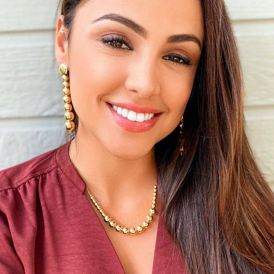 18k Gold Filled Beaded Necklace Featuring Round Snake Chain