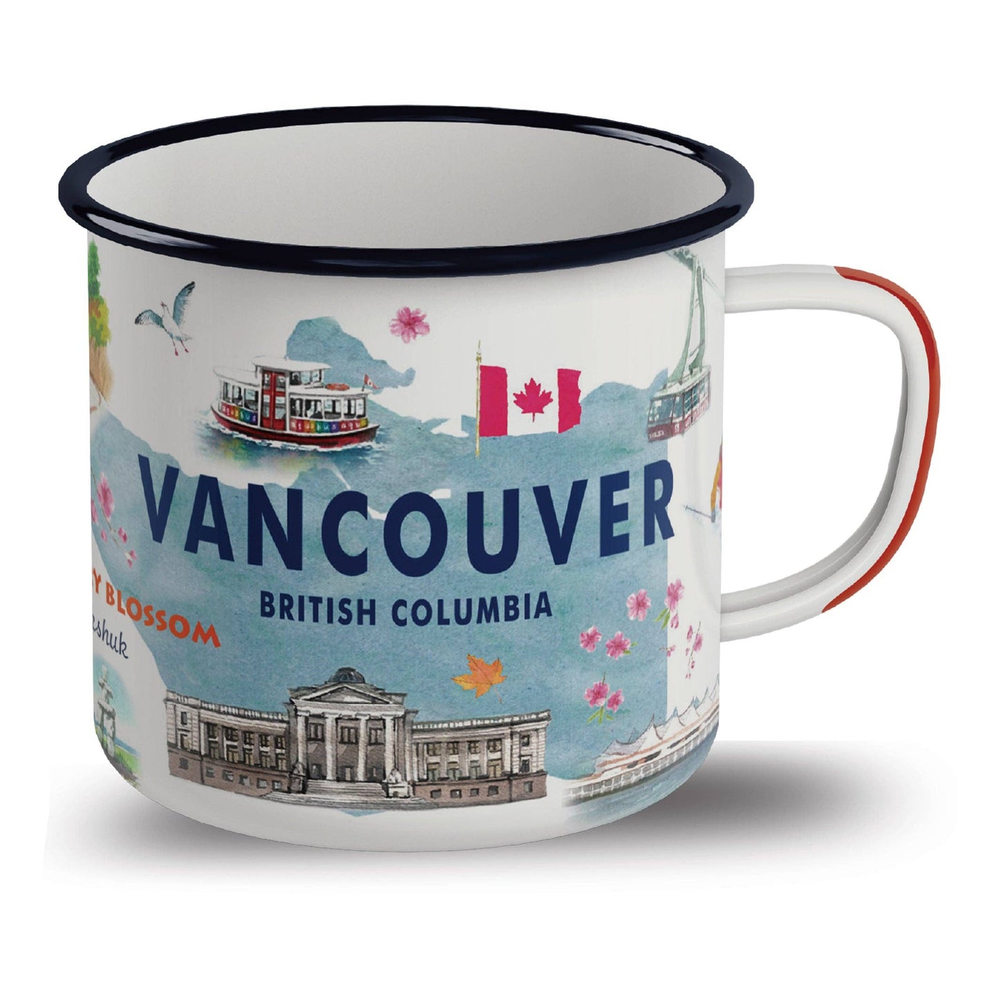 Vancouver Travel Enamel Mug | Landmark & Cherry Blossom Souvenir Cup