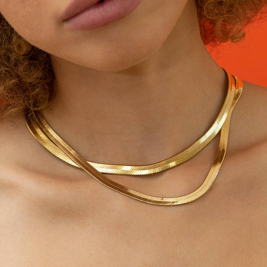 Herringbone Necklace Chain 18k Gold Plated