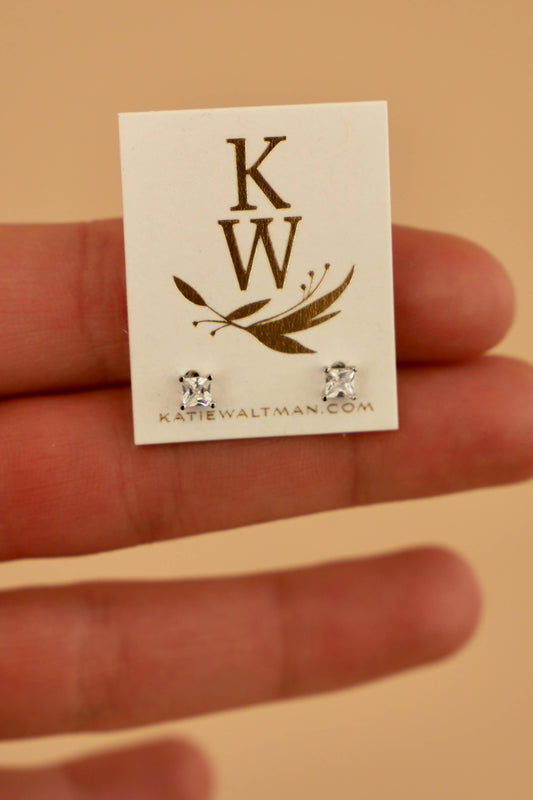 SILVER SQUARE CZ STUDS